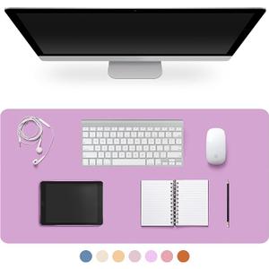 Leather Desk Pad Protector,Non-Slip Desk Pad,on-Slip PU Leather Large Mouse Pad,Easy Clean Desk Protecor Mat,Writing Pad for Office Work/Home/Decor(Light Purple, 23.6" x 13.7")