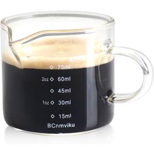 BCnmviku Espresso Glass Measuring Cup Triple Pitcher Milk Cup 75ML Espresso Cups with Handle Espresso Shot Glass with V-Shaped Mouth Clear Accessories Milk Frothing Pitcher (1)