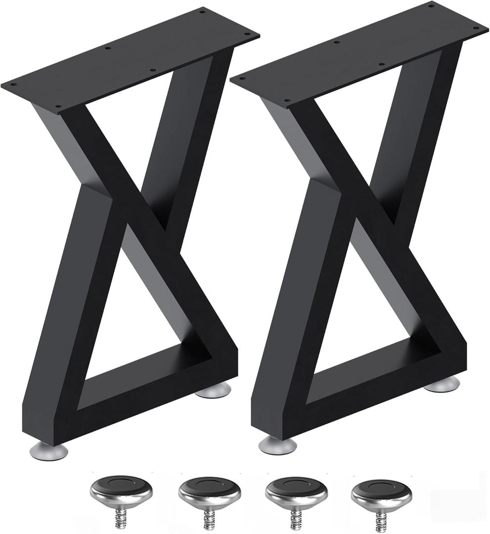 Bench Legs Black Metal,Coffee Table Legs 16 Inch,End Table Legs,Metal Desk Legs for Table,Heavy Duty Furniture Legs,Patas para Mesa-Easy Install with Adjustable Feet,DIY Legs (Z Shape,Set of 2)