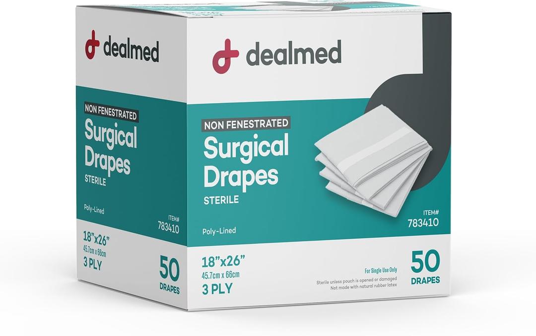 Dealmed Non-Fenestrated Sheets 50 Count 3-Ply Poly-Lined Drape Sheets, White Material, Perfect for Hospitals, Medical Facilities, and Physicians Offices, 18" x 26"