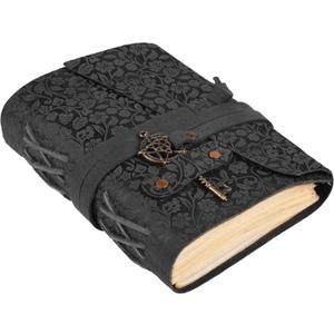 LEATHER VILLAGE Handmade Leather Bound Floral Embossed Journal for Women | 260 Pages Blank of Vintage Paper Writing, Sketchbook, Notebook - Black - 10X7 Inches