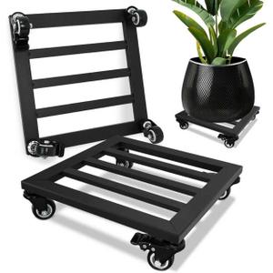 SPEETH Plant Caddy with Wheels, 2 Pack 12 Inch Plant Stand with Wheels Metal Square Planter Dolly with Lockable Caster Heavy Duty Dolly Base for Indoor Outdoor, Black