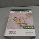 Lullaby 120PCS Gold Plastic Silverware, Gold Disposable Cutlery with Wood Grain Handle Include 40 Forks, 40 Spoons, 40 Knives, Elegant Disposable Silverware for Wedding, Party, Gathering, Daily Use