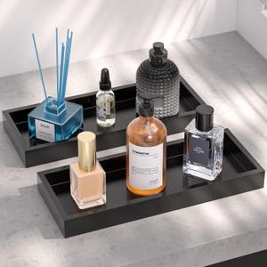 ZHWS Black Bathroom Vanity Tray for Countertop Decor Perfume Jewelry Toiletries, Toilet Tank Tray for Candle Bamboo Kitchen Tray for Soap Dispenser Spice Coffee Set of 2 11.3L x 4.4W x 1.14H (2 Pack 11.3 x 4.4 x 1.14 inch)