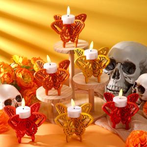 12 Pcs Day of The Dead Hollow Wooden Butterfly Candle Holder Dia De Los MuertosTable Centerpiece for Home Tabletop Decor Mexican Party Day of The Dead Altar Decorations Halloween Party Favors