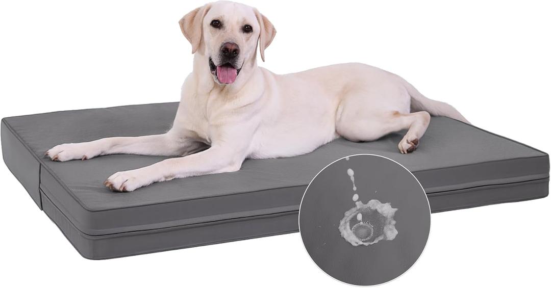 Vonabem XXL Dog Bed Waterproof Outdoor, Extra Large Crate Pad 48 Inch with Washable Removable Cover Reversible, Foam Orthopedic Dogs Beds, Durable Leather Pet Anti-Slip Kennel Pads 47"x29" Grey