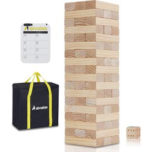Giant Timber Blocks Games, 56 Blocks Large Tower Outdoor Games - Includes Carry Bag and Scoreboard, Wood Stacking Yard Games Grows from 2FT to Over 4.2FT for Kids Adults Family