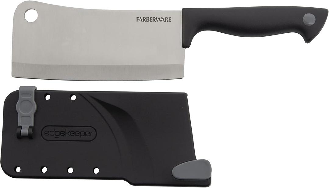 Farberware Edgekeeper 6-Inch Cleaver Knife with Self-Sharpening Blade Cover, High Carbon-Stainless Steel Kitchen Knife with Ergonomic Handle, Razor-Sharp Knife, Black