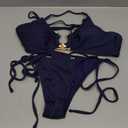 ZAFUL Women's Sexy Cutout Bikini Set High Cut Textured Metal Ring Cheeky Swimsuit Two Piece Bathing Suit M