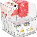 mDesign Wide Stackable Plastic Food Storage Organizer Bin Basket with Open Front for Household Kitchen Cabinets, Pantry, Offices, Closets, Bedrooms, Bathrooms - 10.2" Wide, 2 Pack - Clear