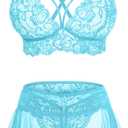 CRIPOM Lace Wedding Lingerie for Women Sexy Bralette & Mini Skirt Set, Women's Lingerie Sets for Boudoir Shooting Light Blue, Large