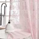 Pink Lace Shower Curtain - Vintage Shower Curtains with Attached Valance, Floral Lace Bath Curtains for Bathroom, Farmhouse Style Shabby Chic Bath Curtain Scalloped Edge, 72 x 72 Inch, 1 Panel