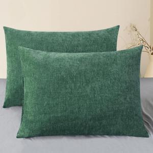 CaliTime Throw Pillow Covers Decorative 20 X 26 Inches Pack of 2 Cozy Chenille Standard Pillow Shams Cases for Couch Sofa Bed Living Room Home Dark Green (26" x 20" (Pack of 2))