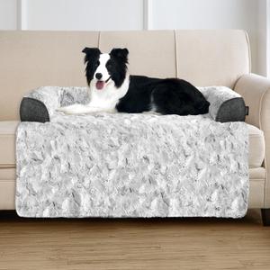 Calming Large Dog Bed for Couch, 41 x 37 inch Removable Couch Cover for Dogs Washable, Non-Slip Fluffy Plush Dog Sofa Mat for Furniture Protector - Grey