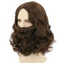 Bible Jesus Wig and Beard Set for Men Brown Short Curly Beard Wigs Halloween Costume Cosplay Wig