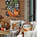 GEEORY Fall Throw Pillow Covers 16x16 Inch Set of 4, Pumpkins Floral Wreath Mason Jars Blessed Autumn Seasonal Decorative Farmhouse Decoration for Home G558-16