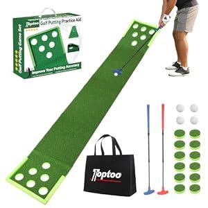 Toptoo Golf Putting Mat with 2 Adjustable Putters, 4 Balls, 1 Portable Bag - Portable Indoor & Outdoor 9.84ft Golf Putting Practice Green for Home Backyard, Office, Party Games