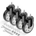 HOLKIE Caster Wheels 5 inch with No Brake Stem Casters, 3/8" -16 x 1 (Stem Diameter 3/8", Stem Length 1") Threaded Swivel Casters Set of 4 Heavy Duty Castors Black