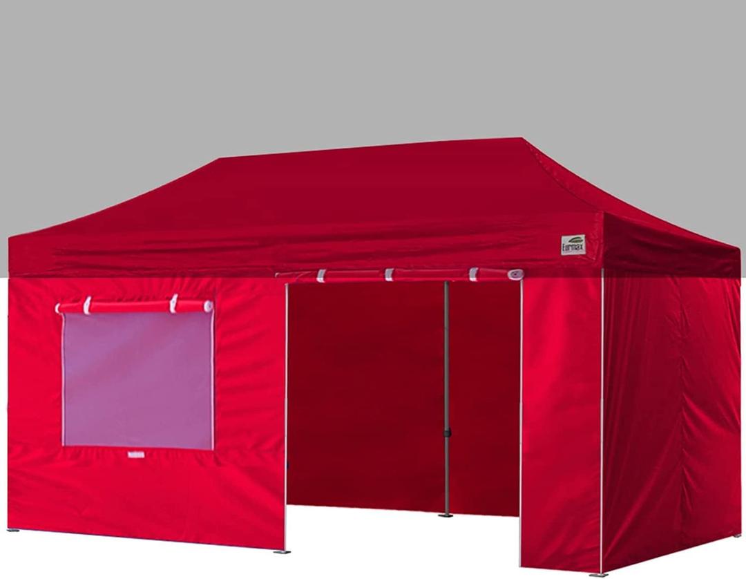 Eurmax USA Full Zippered Walls for 10 x 20 Easy Pop Up Canopy Tent,Enclosure Sidewall Kit with Roller Up Mesh Window and Door 4 Walls ONLY,NOT Including Frame and Top（Red）