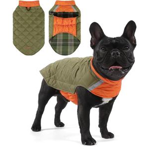 Reversible Waterproof Dog Coat - Adjustable Winter Jacket for Warm Cold Weather Apparel for Medium Dogs (Army Green & Orange, Medium (Pack of 1)