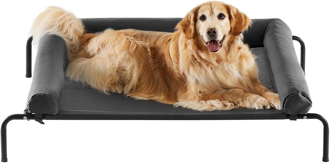 RRPETHOME Large Elevated Cooling Dog Bed, Raised Dog Cot Beds for Large Dogs, Elevated Outdoor Pet Cot, Chew Proof Portable Cooling Pet Cot with Skid-Resistant Feet and Breathable Mesh