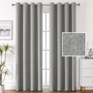 H.VERSAILTEX 100% Blackout Linen Curtains, Thermal Curtains for Living Room & Bedroom, Textured Burlap Curtains with Double Face Linen, Grommet Top, Heather Grey, 52 x 96 Inch, 2 Panels