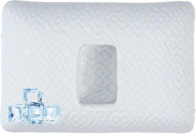 USlixury Ear Piercing Pillow with Foam Plug - Ear Pillow with Off Center and 5.1"X3.2" Ear Hole, Soft CertiPUR-US Memory Foam, Cooling Piercing Pilow for Side Sleepers, Blue, 22"X13"X4''