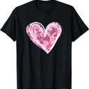 Pink Camo Print Heart Valentines Day T-Shirt, XL