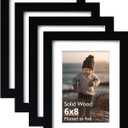 KINLINK 6x8 Picture Frame Black, Solid Wood Frames with Acrylic Plexiglass for Pictures 4x6 with Mat or 6x8 without Mat, Tabletop and Wall Display Photo Frame, Set of 4