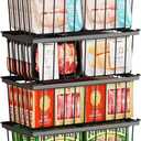 4 Pack Freezer Organizer Bins(14.6L X 7.1W X 5.2H) Suitable for 5-7 Cu.Ft Chest Freezer Sort Frozen Meats | Stackablet Chest Freezer Organizer Bins Get Food Easily w/Handle, Gifts Ideas for Mom (Black)