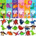 28 Pack Valentines Dinosaur Keychains with Cards , Valentines Day Gifts For Kids Dinosaur Valentine Day Cards Bulk Classroom School Exchange Prize Valentines Party Favors for Kids Boy Girl