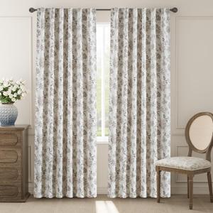 jinchan Blackout Floral Curtains for Bedroom, 90 Inches Long Printed Flower Black Out Curtains, French Country Back Tab Taupe Window Treatment Farmhouse Drapes Set 2 Panels Taupe (*Jacobean Taupe on Off White)