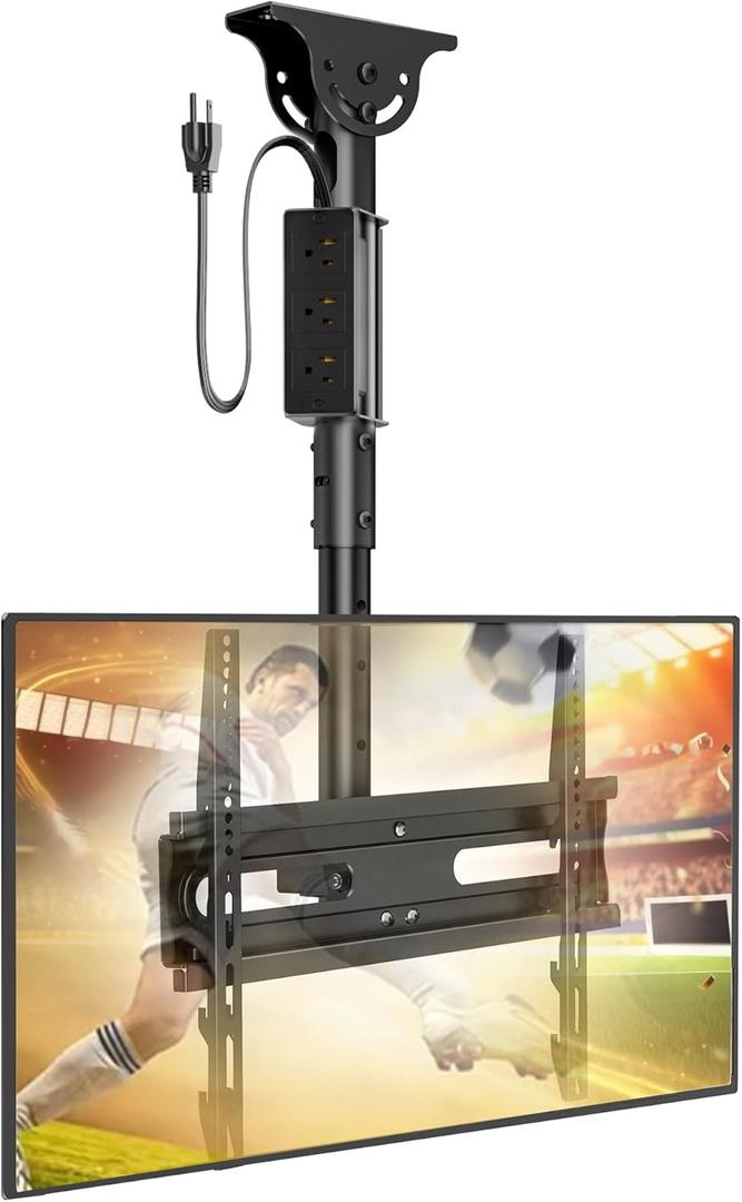 AX WABER Ceiling TV Mount with Power Outlet for 27-65 inch Flat Screen Displays, Max VESA 400x400mm, Hang Adjustable Ceiling TV Bracket Fits Most LCD LED TVs, Pole Ceiling Mount Holds up to 110lbs