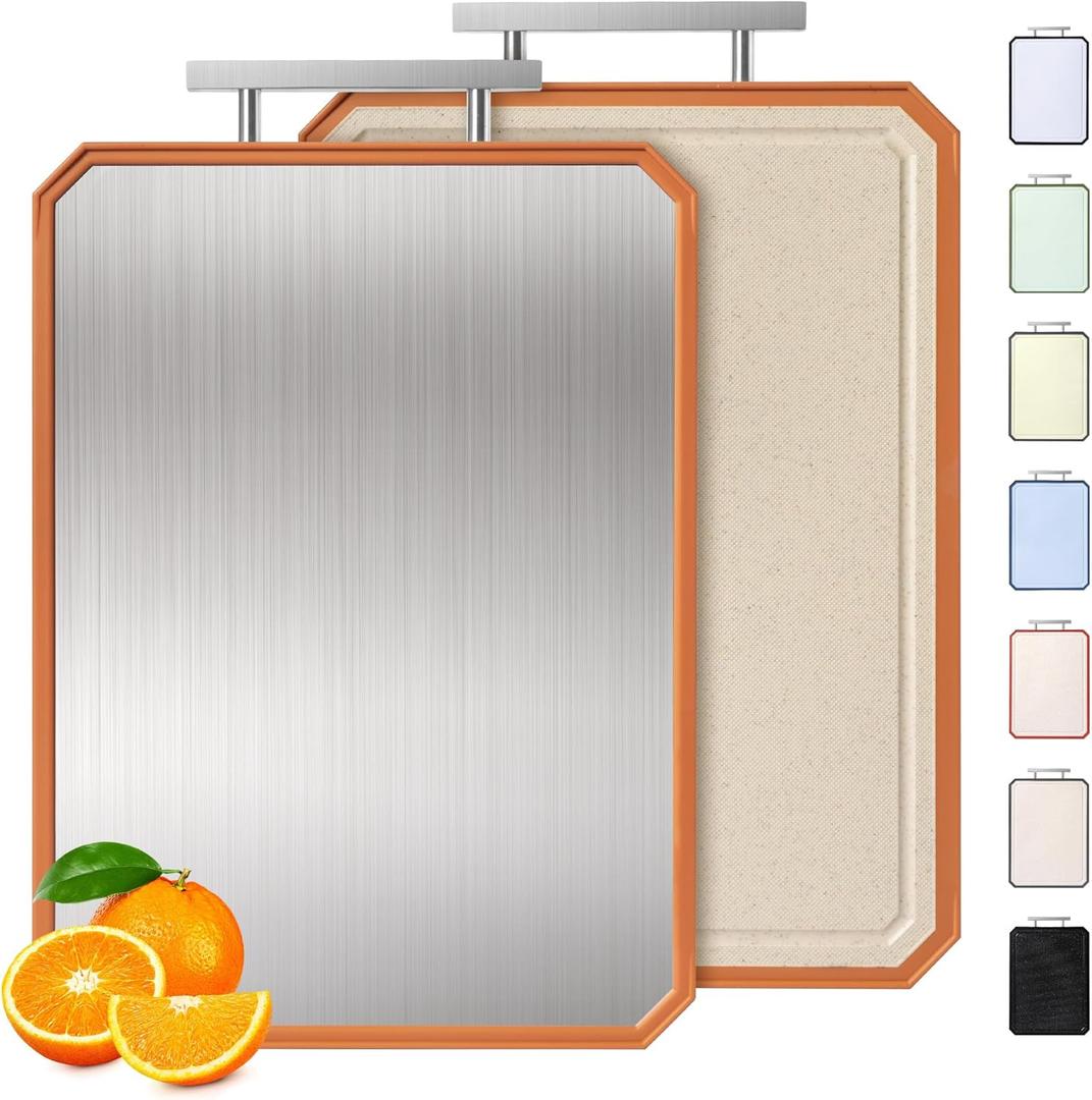 2 in 1 Stainless Steel Cutting Board with Handle Chopping Butcher Block not Titanium Adult Women Mom Aunt Grandma Bestie Wife Lady 1975 1965 30th 35th 40th 50th Year Old Happy Birthday Useful Gifts (Morandi Orange)
