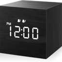 JALL Digital Alarm Clock, with Wooden Electronic LED Time Display, 3 Alarm, 2.5-inch Cubic Small Mini Wood Made Electric Clocks for Bedroom, Bedside, Desk, Black