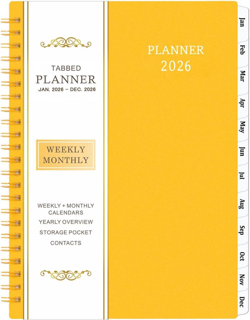 2026 Planner - 2026 Planner Weekly and Monthly, Jan 2026 - Dec 2026, 6.25"  8.3", Colorful Tabs, Inner Pocket, Strong Twin-Wire Binding, Improving Your Time Management Skill (Yellow)