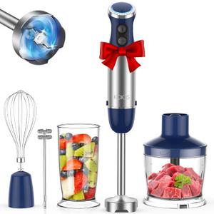 Immersion Blender Handheld 5 in 1 Hand Blender, 1000W Hand Mixer Stick, BPA-Free 12 Speed Handheld Blender with Mixing Beaker, Chopper, Whisk and Milk Frother for Soup, Sauce, Baby Food (White)