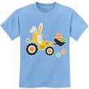 Easter Shirt for Boys Girls Eggs Tractor Tops Toddler Little Kids Easter Oufit Bunny Truck T-Shirt, 140