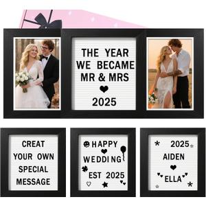 Ithmahco Wedding Picture Frame, Anniversary Personalized Wedding Gifts For Couples, Bridal Shower Gift For Bride, Newlyweds, Mr & Mrs Photo Frame Holds 2pcs 4x6'' Custom Pictures Frame Solid Wood (Black)