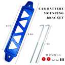 MUQIDA Battery Hold Down Bracket, Aluminum Alloy Battery Tie Down Set with 7.9 in J-Shaped Bolts, Rustproof Battery Lock Holder Mounting Bracket for Most Vehicles, Car Accessories (Blue)