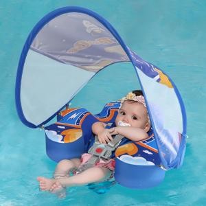 Swimbobo Non Inflatable Baby Floats for Pool with Canopy (Blue Spaceship)