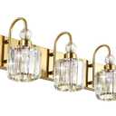 Ralbay Gold Crystal Vanity Lights for Bathroom 6-Lights Brass Gold Crystal Bathroom Vanity Lights Over Long Mirror Modern Crystal Bathroom Wall Lighting Fixtures