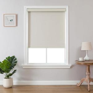 Joydeco 100% Blackout Roller Shades Cordless Blinds for Windows, Free-Stop Shades, UV Protection, Natural Woven Blinds for Home and Office, Light-Proof Aluminum Cover (Beige, 29" W x 75" H)