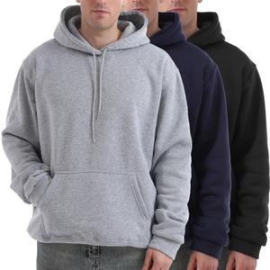 Taiyin 3 Pack Men's Lightweight Fleece Pullover Hoodie Long Sleeve Sweatshirt with Pockets for Men (X-Large, Black, Gray, Navy Blue)