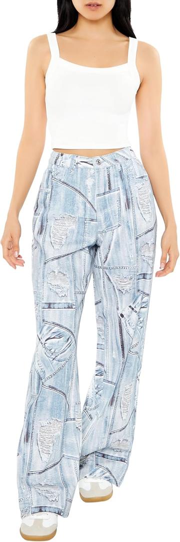 Forever 21 Women's Distressed Denim Print Jeans (27)