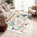 Washable 3x5 Entryway Area Rugs: Ultra Soft Floral Carpet for Kitchen Nursery Indoor Light-Weight Doormat Anti-Slip Elegance Rug for Living Room Bedroom Small Foldable Vintage Floor Mat(3x5,Cream)