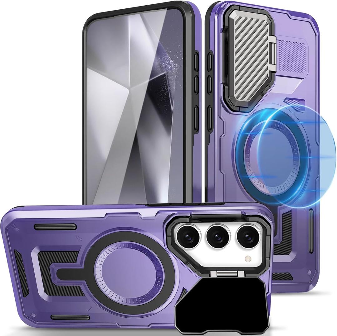 for Samsung Galaxy S25+ Plus Case, Built-in Metal Camera Cover with Kickstand, Compatible with Magsafe, Military-Grade Protection Shockproof Magnetic Phone Case for Galaxy S25 Plus (Purple)