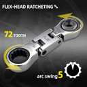 KJE 5PCS Stubby Metric 8-19mm Wrenches Set, 72-Tooth Flex Head Ratcheting Combination Wrench Set,Mini Wrench Set, Compact Double Box End Ratchet Wrench, for Tight Spaces