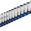 CASOMAN 13PCS 1/4"Drive Mid-Length Socket Set, 6-Point, Mirror Chrome Finish, Metric, 4mm to 15 mm