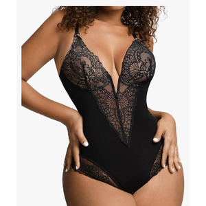Popilush Lace Shapewear Bodysuit Tummy Control Corset Tops V Neck Sleeveless Backless Body Suit Thongs XXL